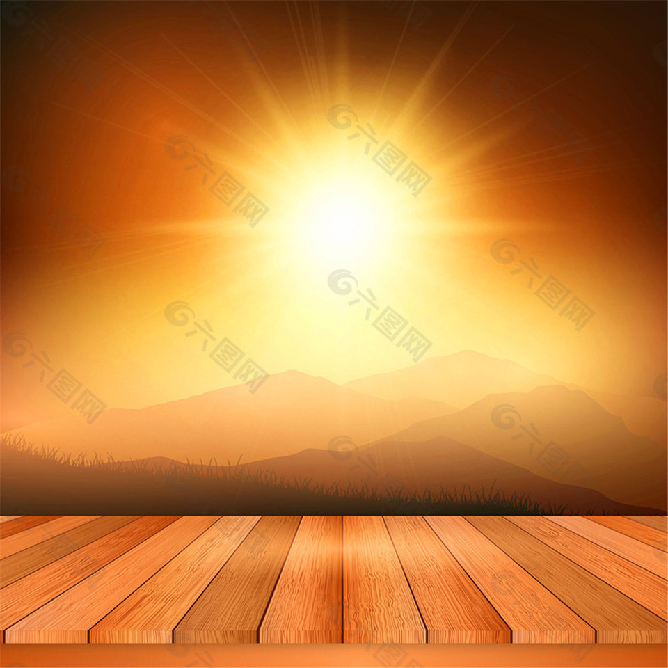 木制观景台前的阳光风景矢量素材