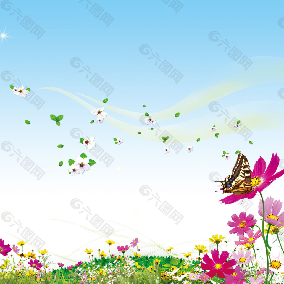 蝴蝶花朵树叶青草素材