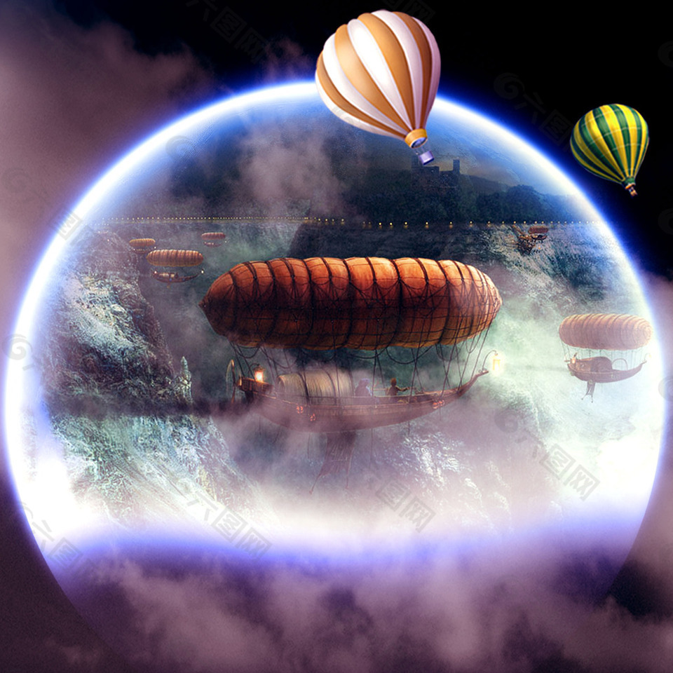 云朵光圈飞船氢气球素材