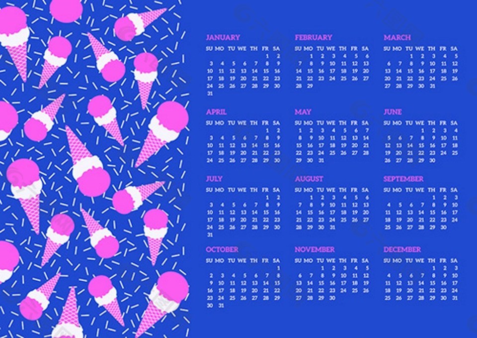冰激凌日历背景素材