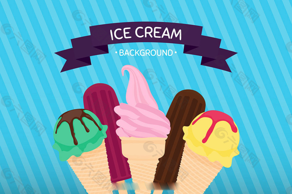 彩色冰淇淋插图蓝色背景