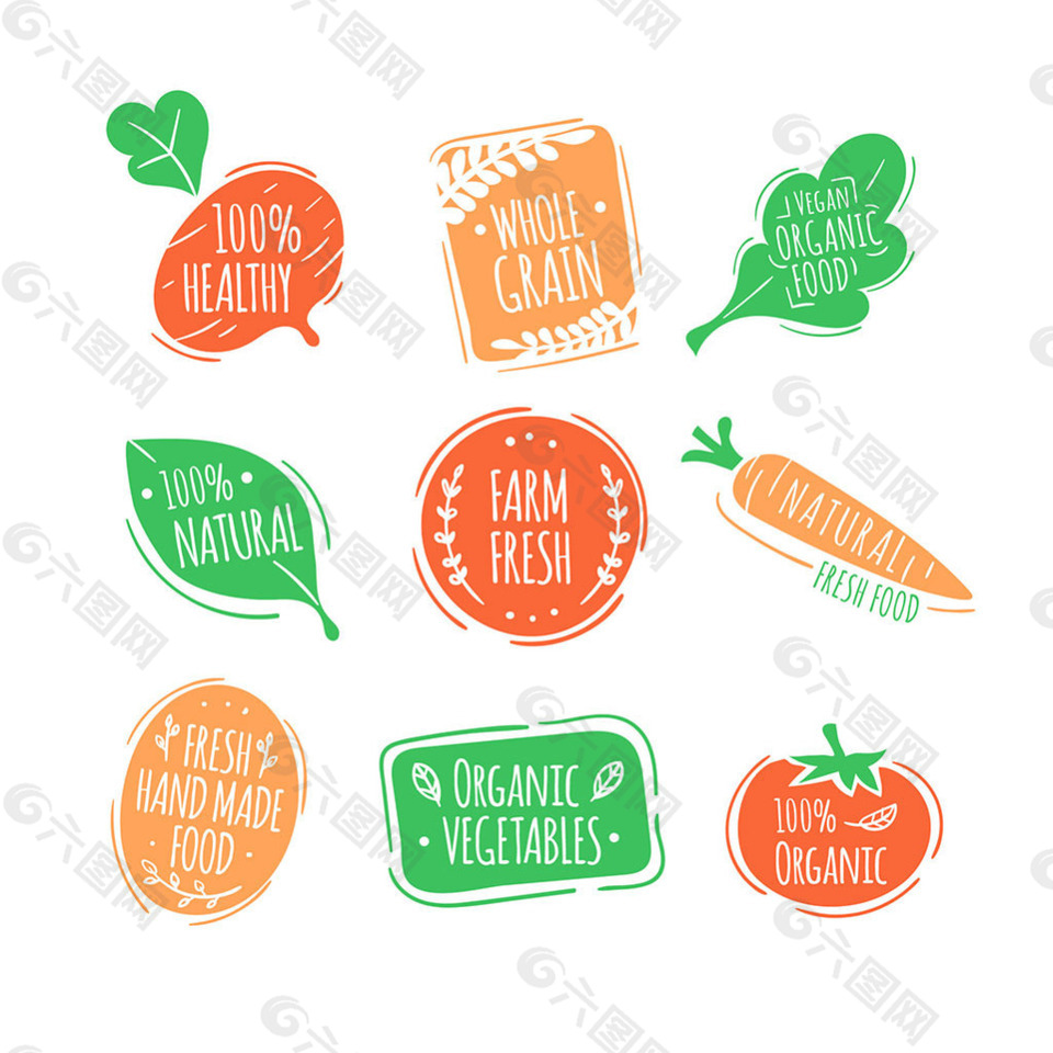 手绘生态食品贴纸图标