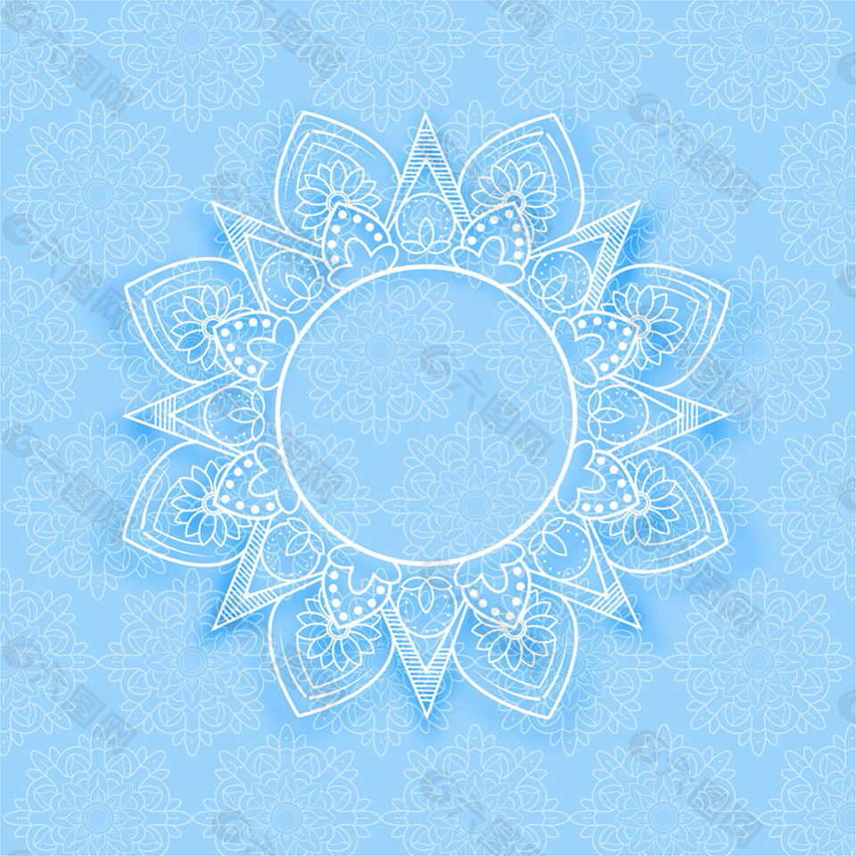 蓝色曼陀罗装饰花边背景