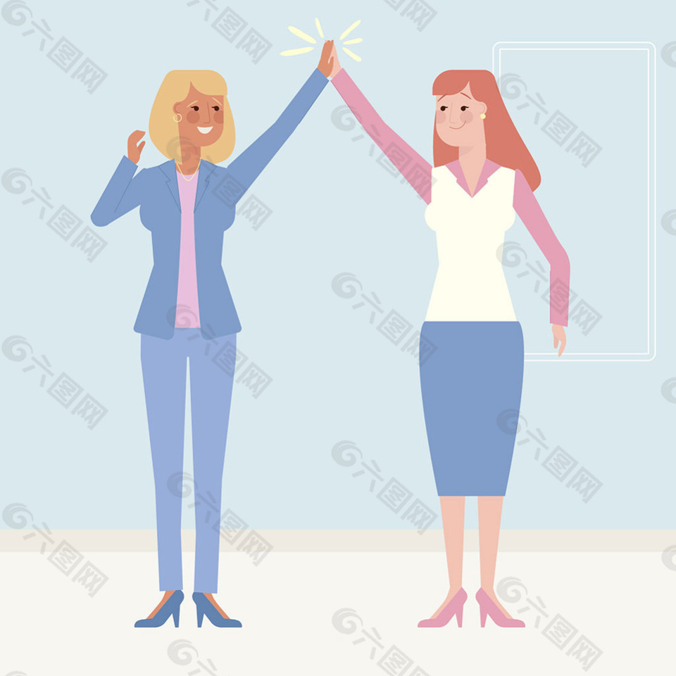 两个女性商务人士击掌庆祝插图背景
