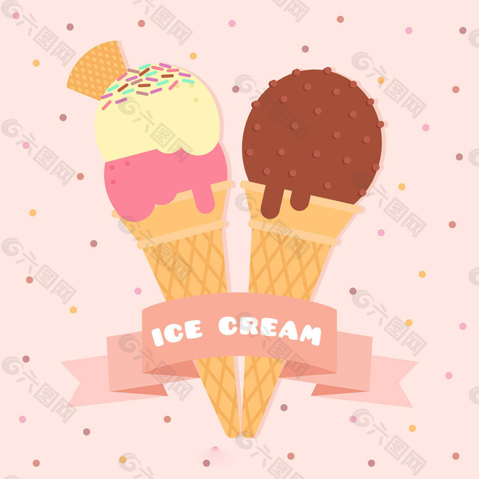 手绘圆锥体冰淇淋雪糕插图平面设计背景