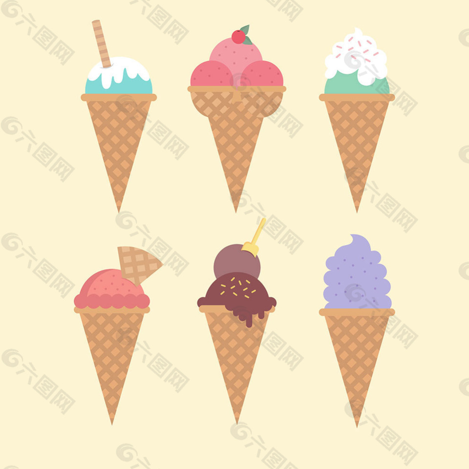 手绘彩色冰淇淋插图矢量素材
