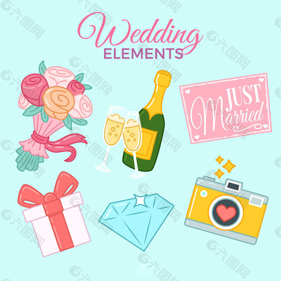 美丽的婚礼主题元素插图图标