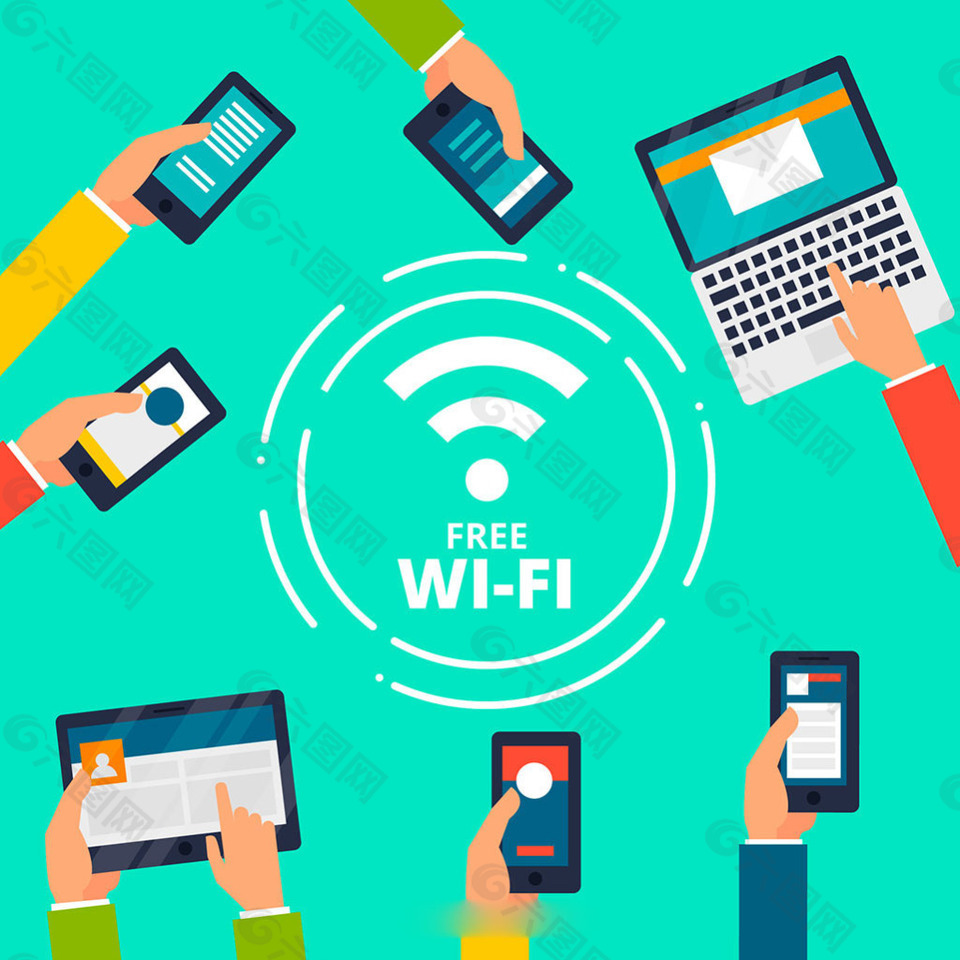 Wifi图标背景与多种无线连接设备