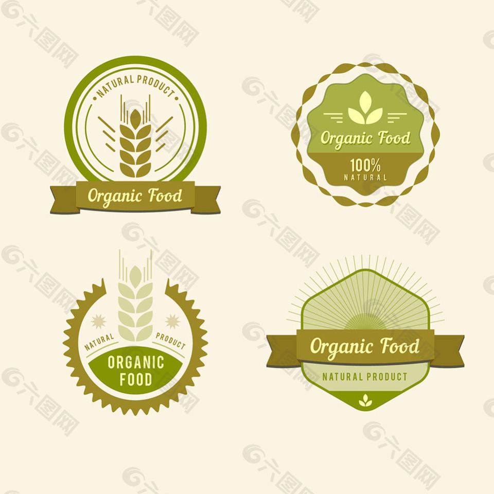 复古风格绿色有机食品贴纸图标