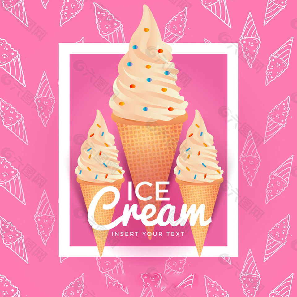 美味的冰淇淋图案插图红色背景