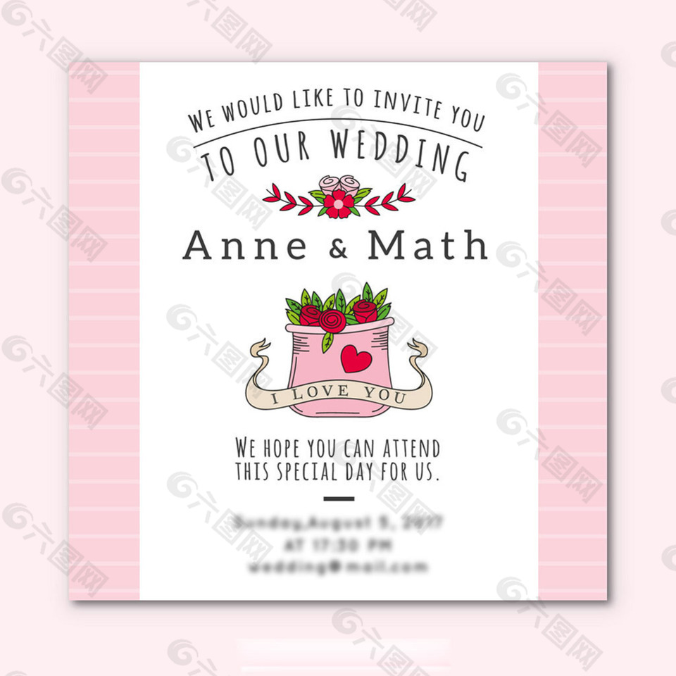 粉红色白色婚礼邀请卡设计