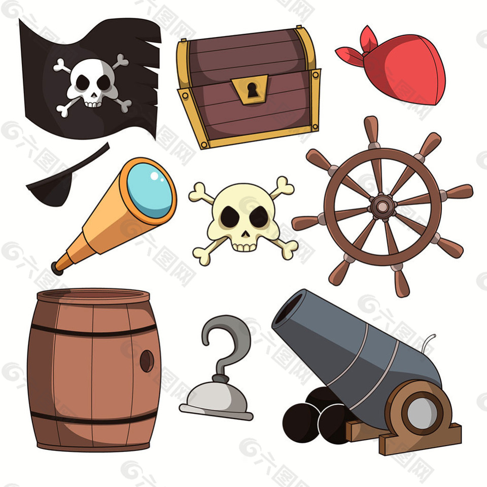 各种海盗元素装饰图标插图集合