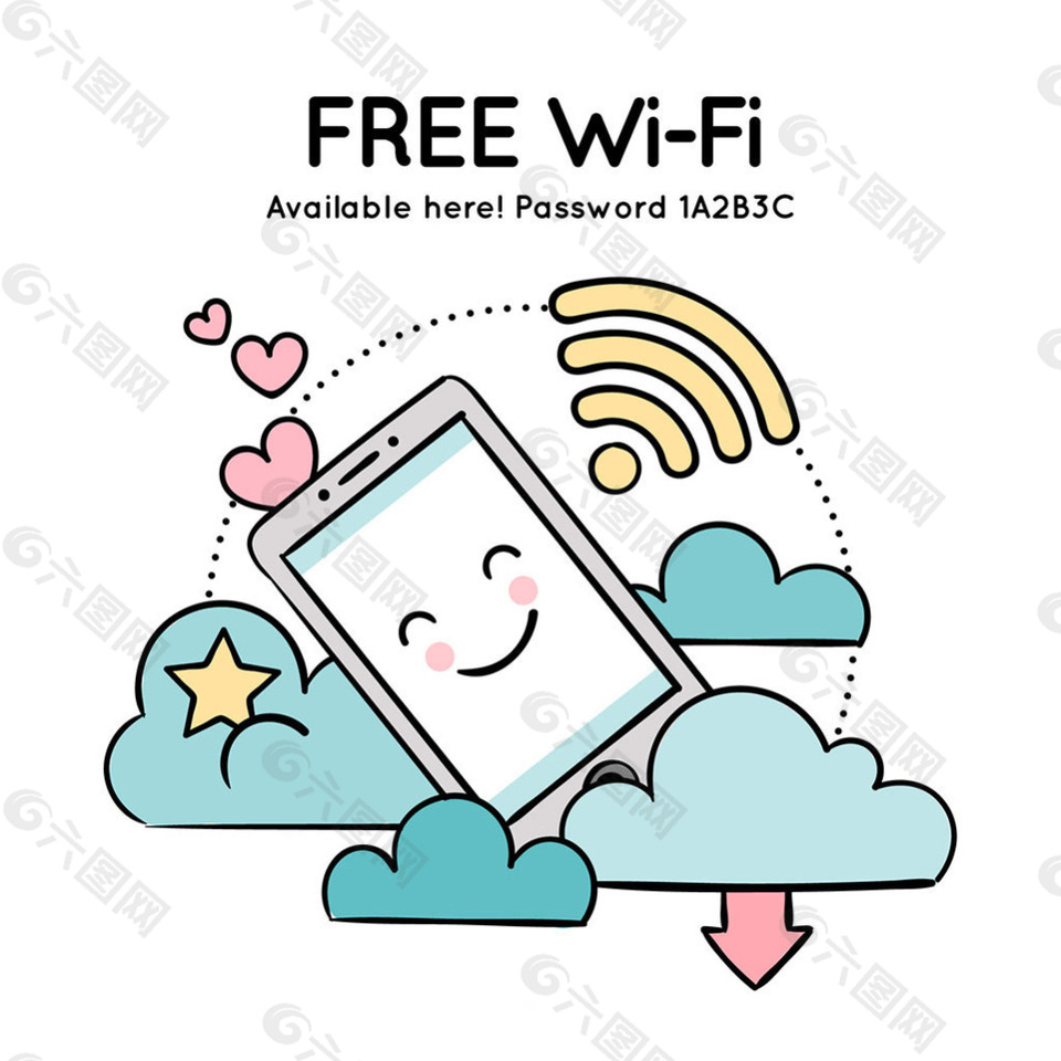 免费wifi与智能手机云朵背景