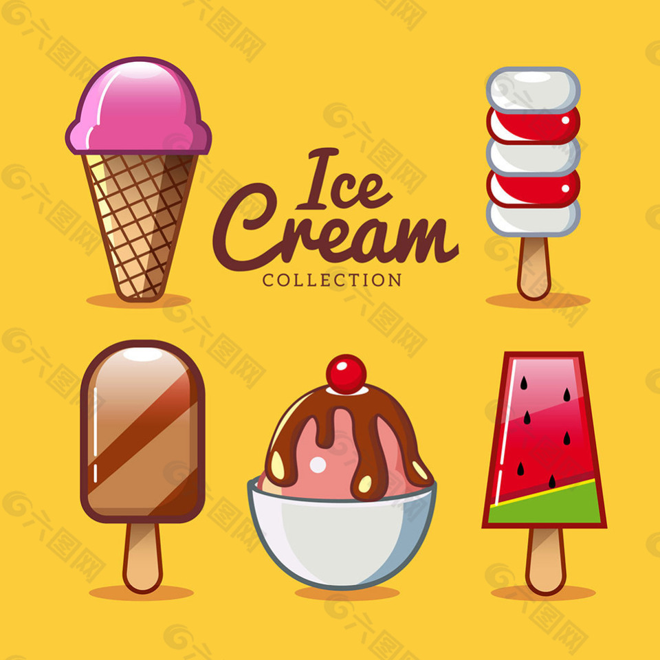 彩色卡通风格冰淇淋雪糕插图集合