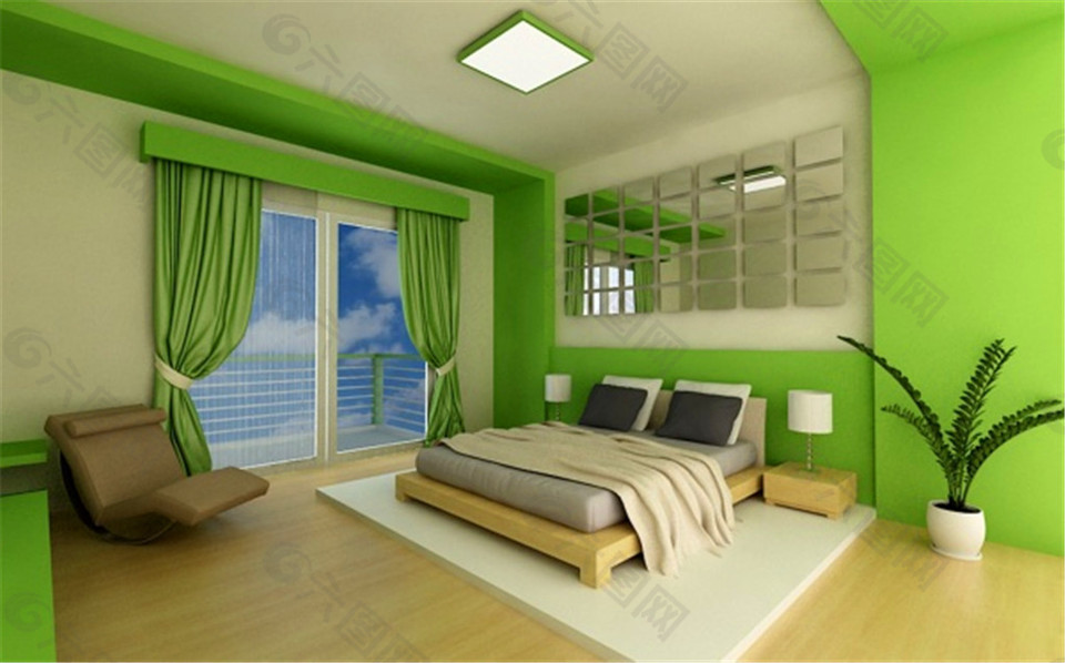绿色清新卧室模型设计