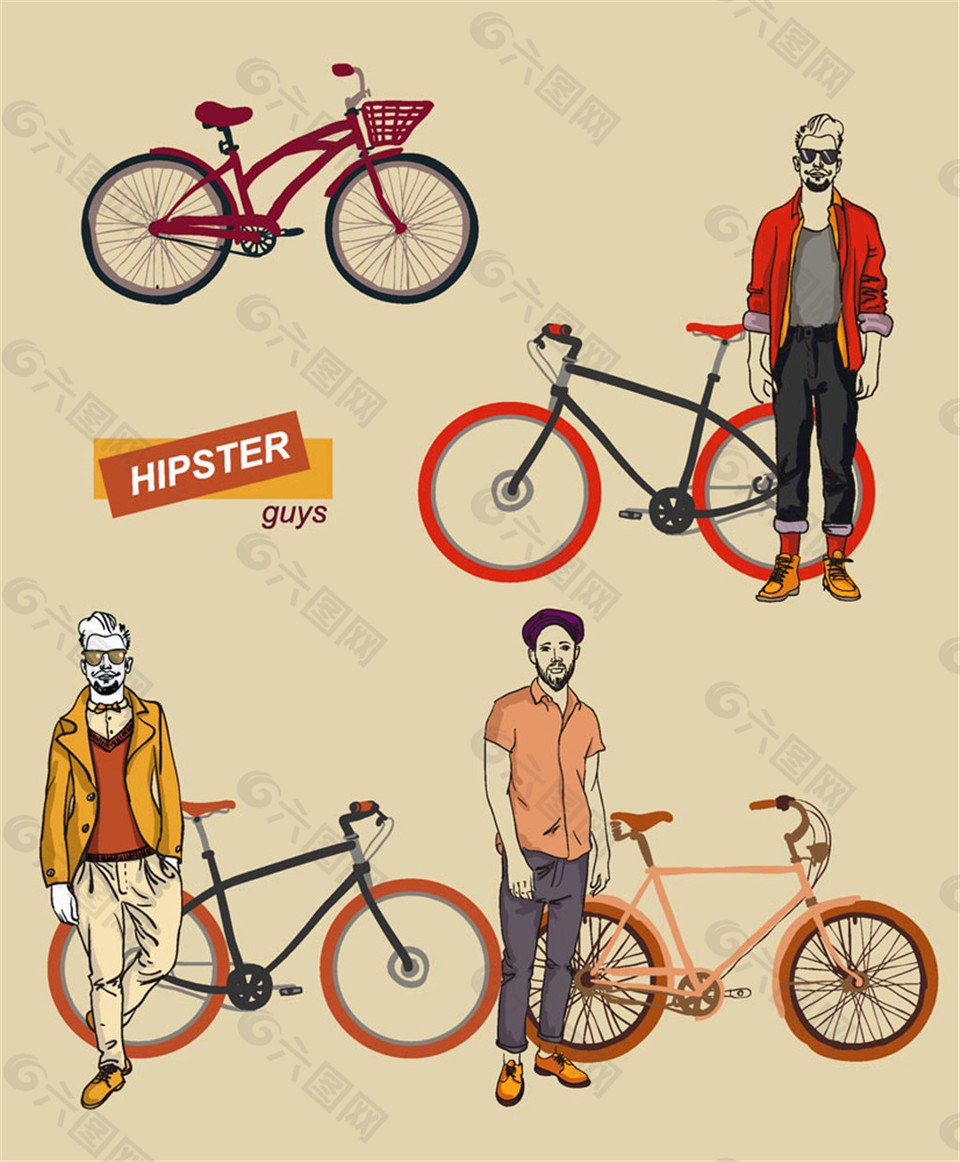 时尚潮流男士与自行车图片