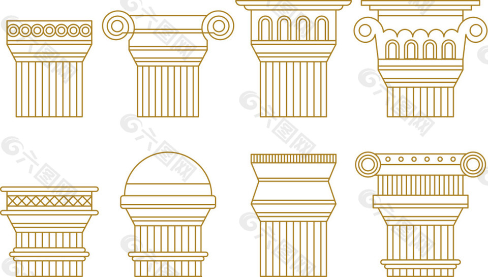 手绘线性罗马柱