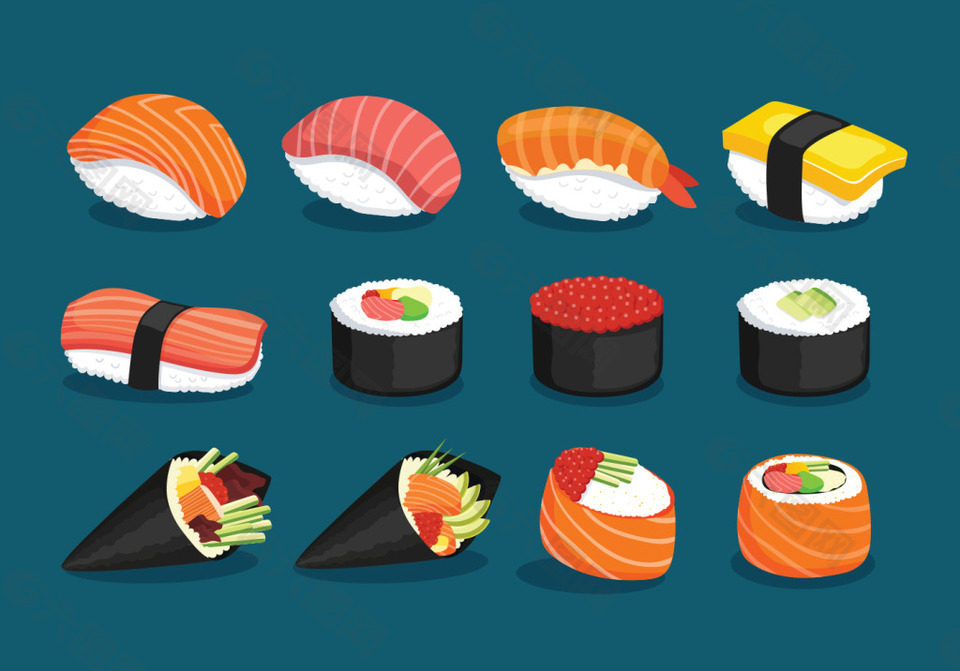 手绘寿司美食