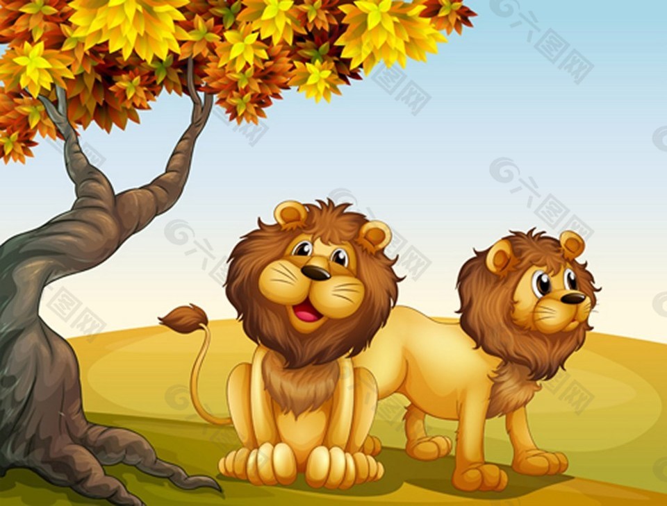 两只可爱的狮子背景图