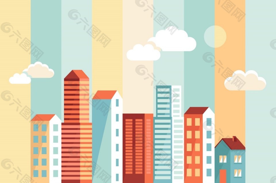 彩色城市建筑背景图