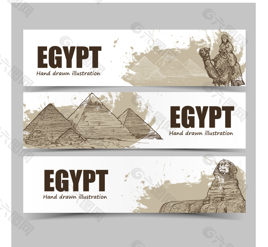 手绘埃及景点插画