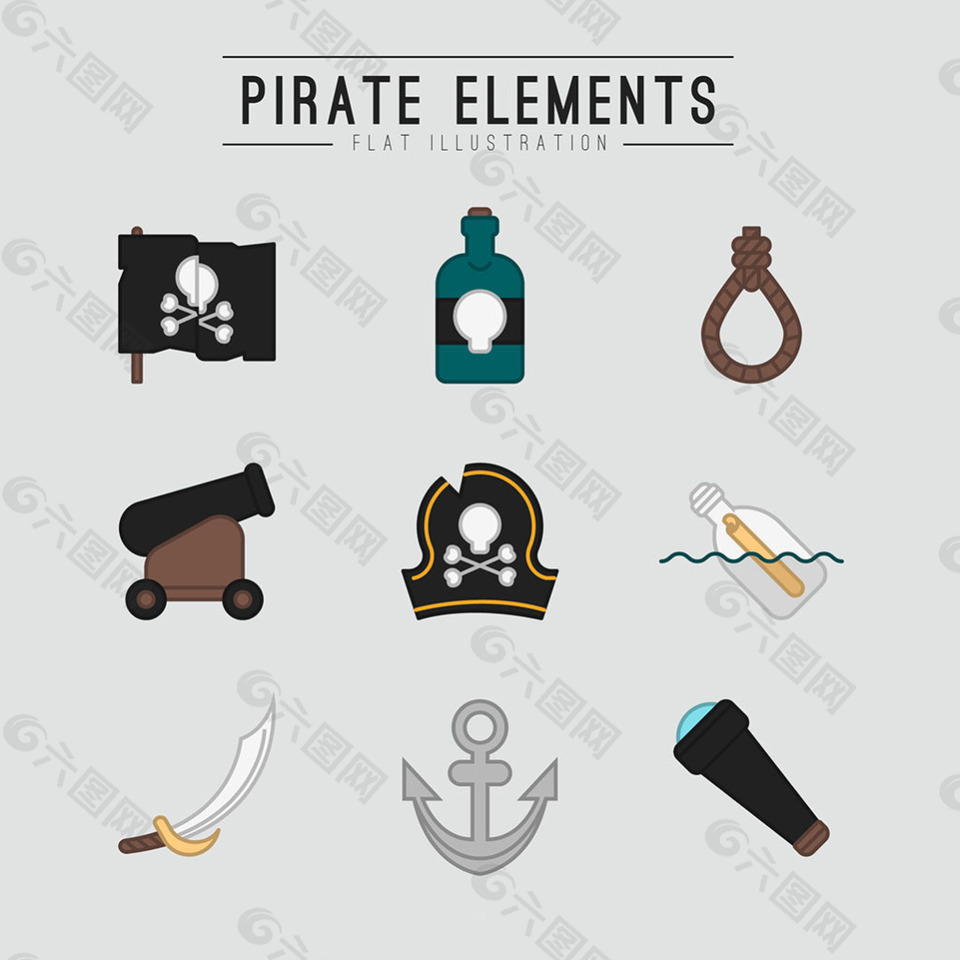 各种海盗元素平面设计素材