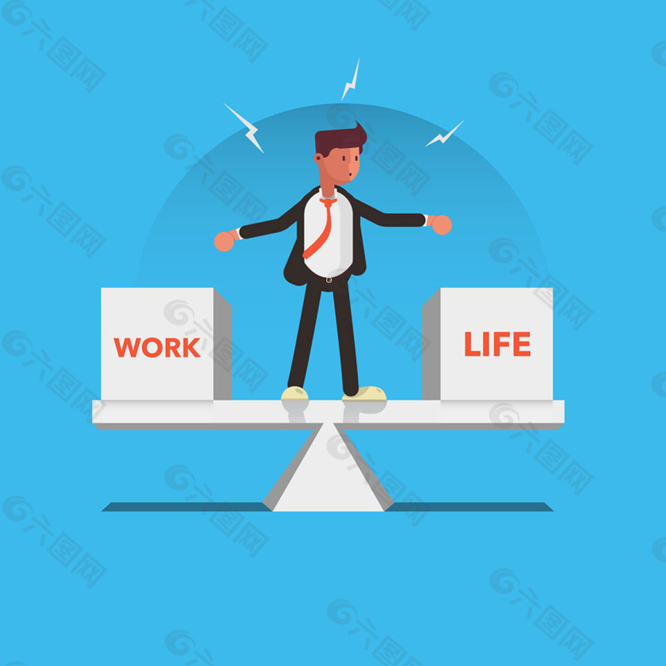 生活工作两难选择的商务人士蓝色背景