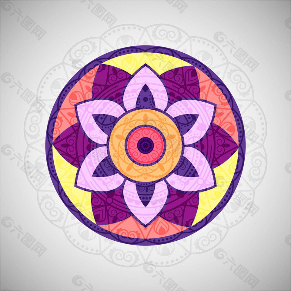 五颜六色的曼陀罗花卉装饰图案背景