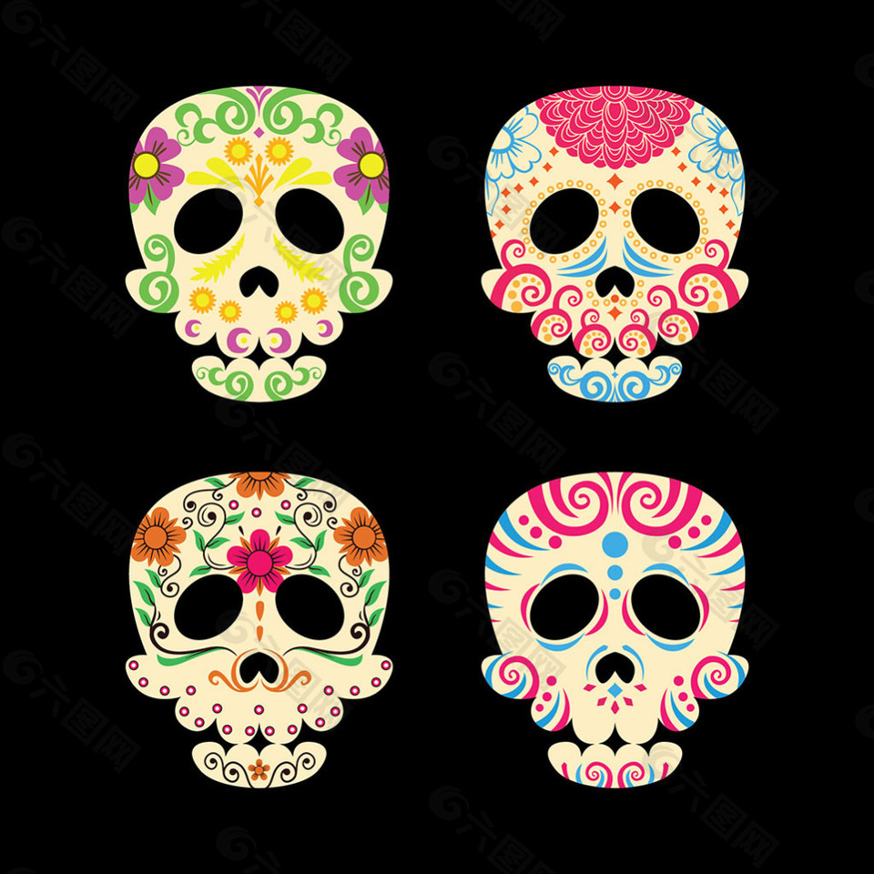 五颜六色的墨西哥骷髅插画矢量素材