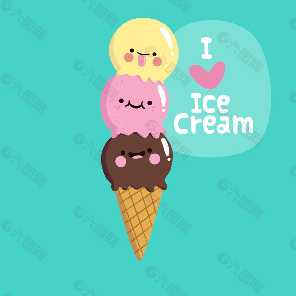 手绘扁平风格漂亮的冰淇淋插画蓝色背景