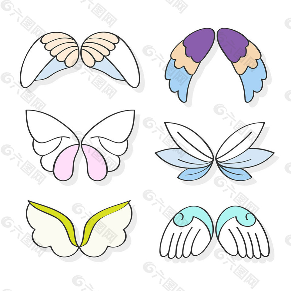各种彩色翅膀元素装饰图形