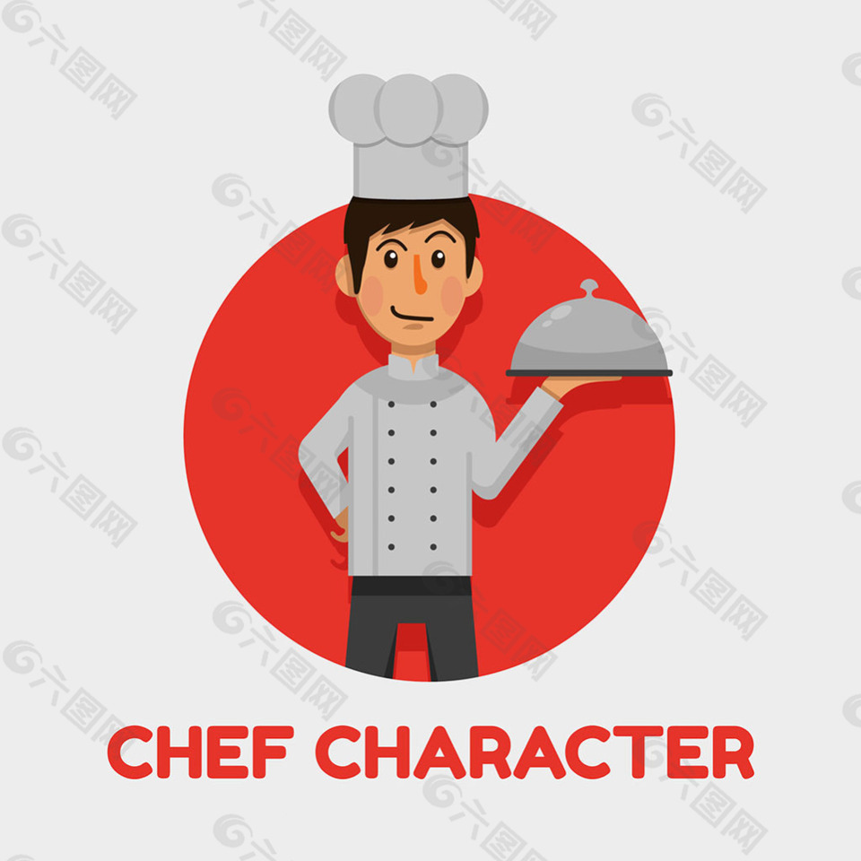 厨师角色插图红色圆形背景
