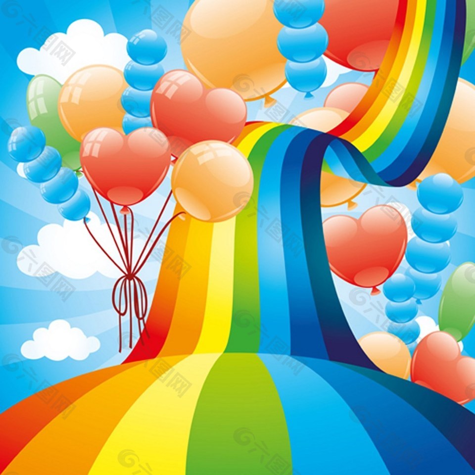 彩虹与气球背景图