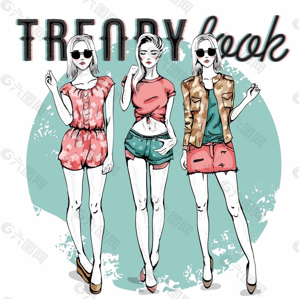 手绘时尚女生插画