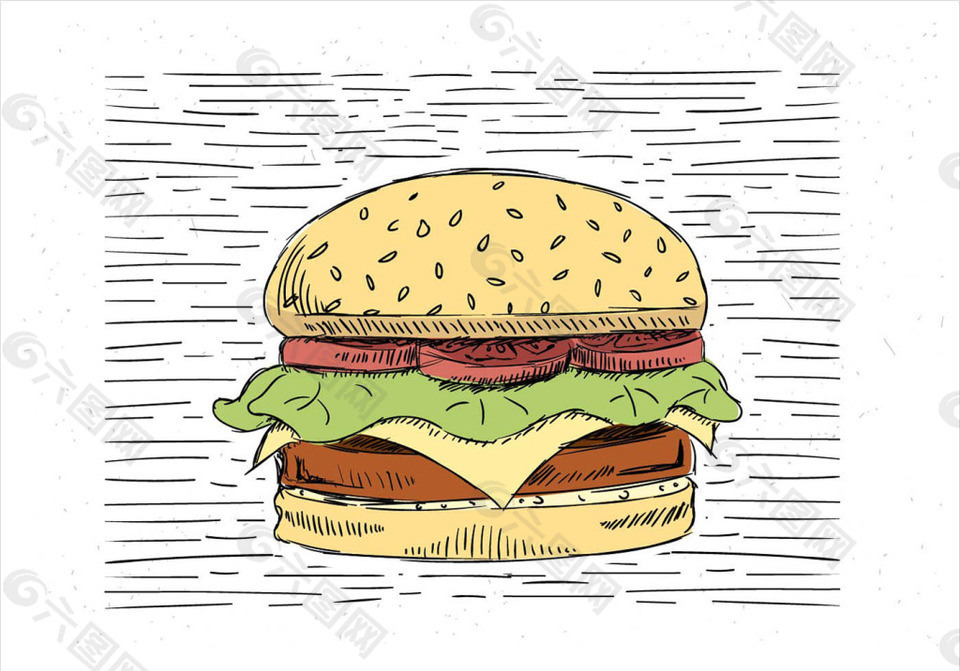手绘汉堡美食插画