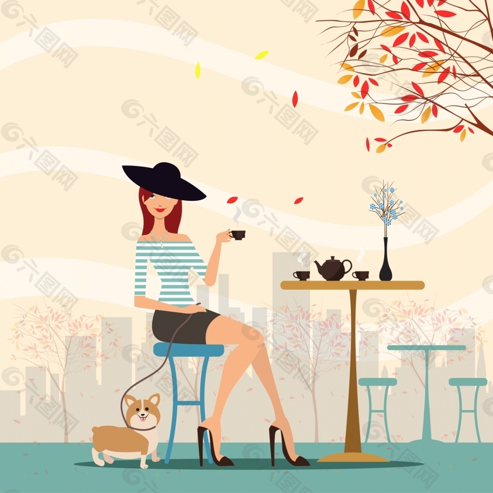 韩式唯美下午茶插画