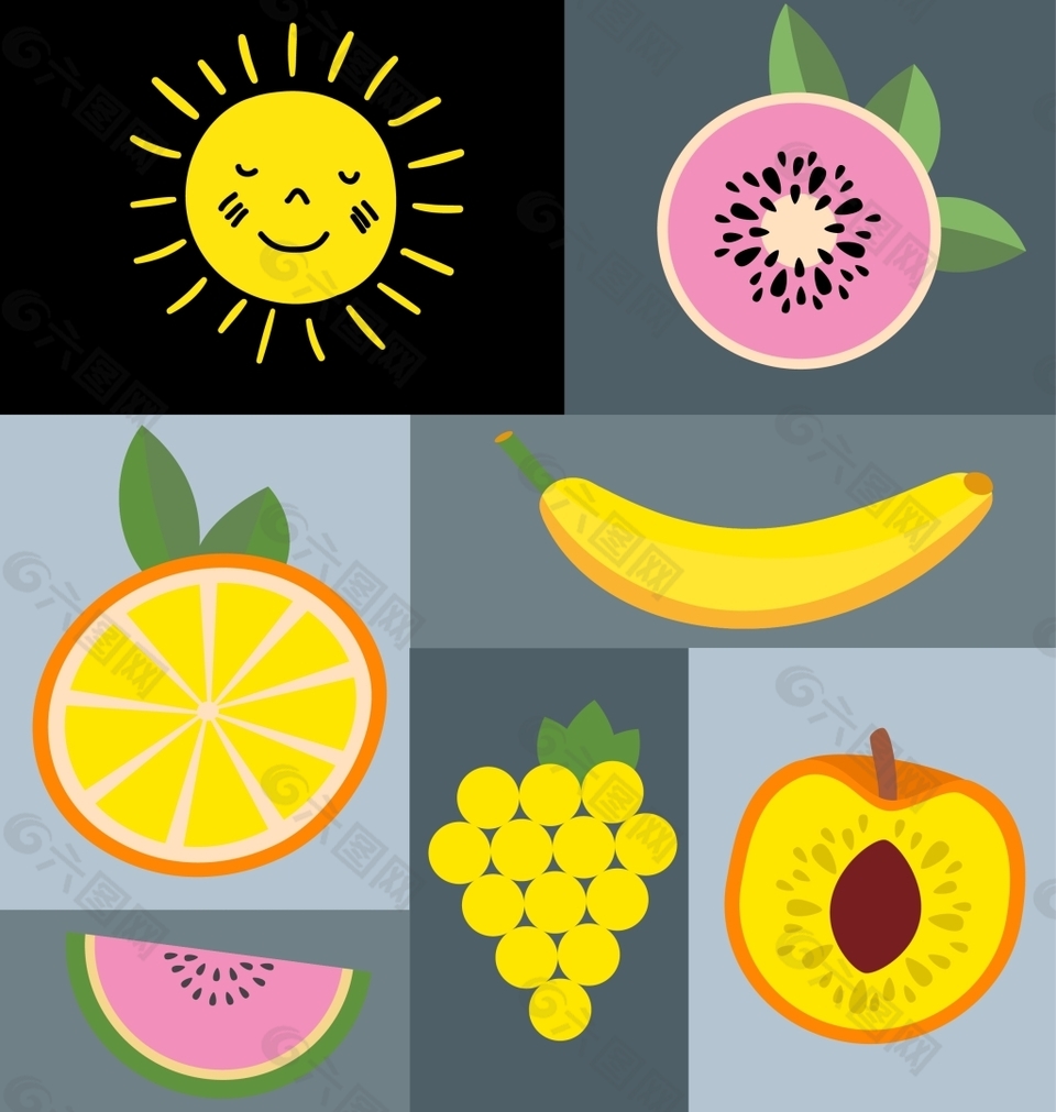 夏季手绘水果图标