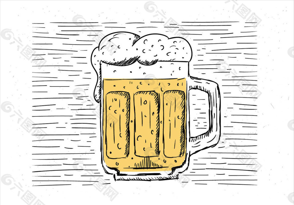 手绘怀旧啤酒饮料插画