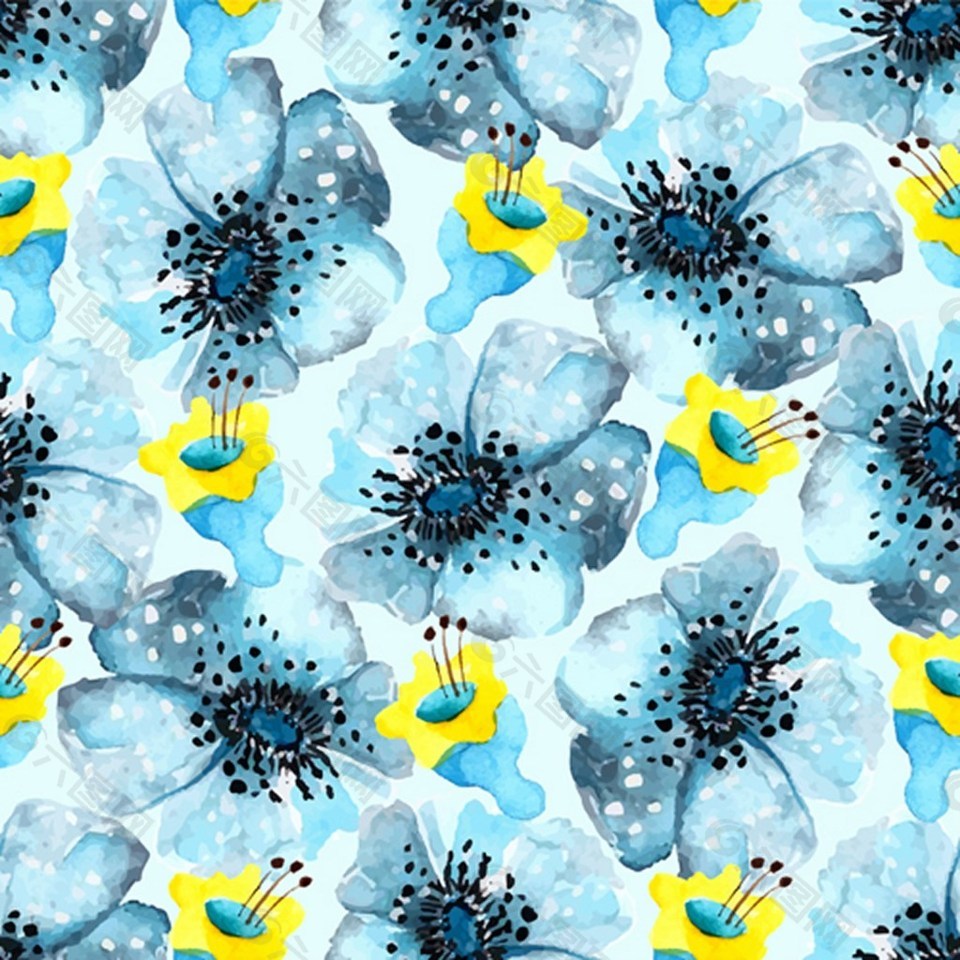 水彩蓝色鲜花背景图