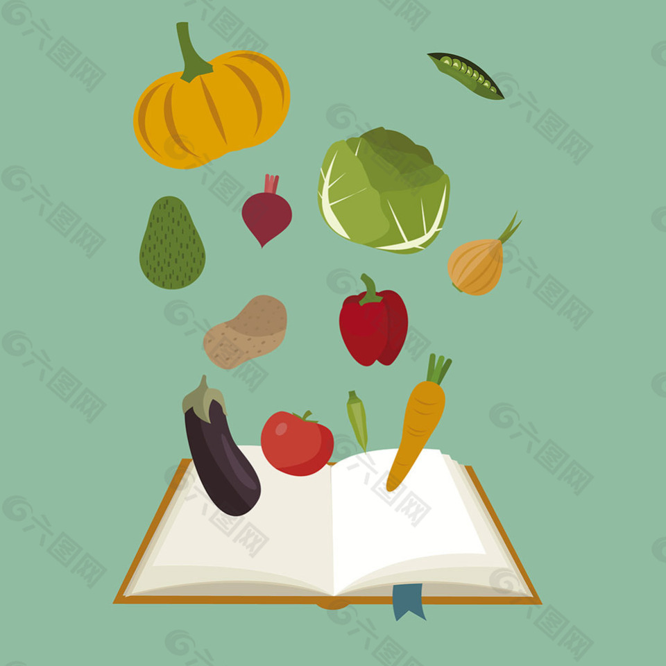 健康的蔬菜食物书本绿色背景