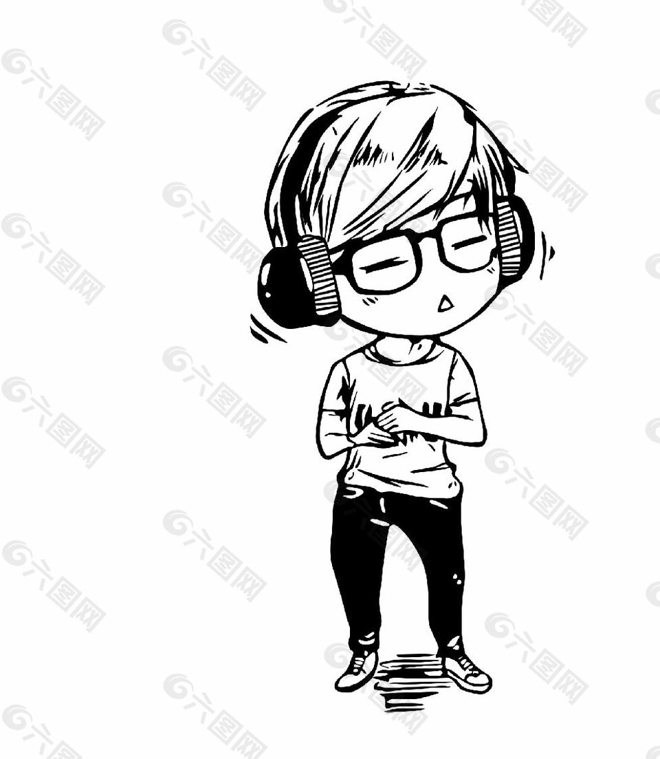 黑白卡通男孩