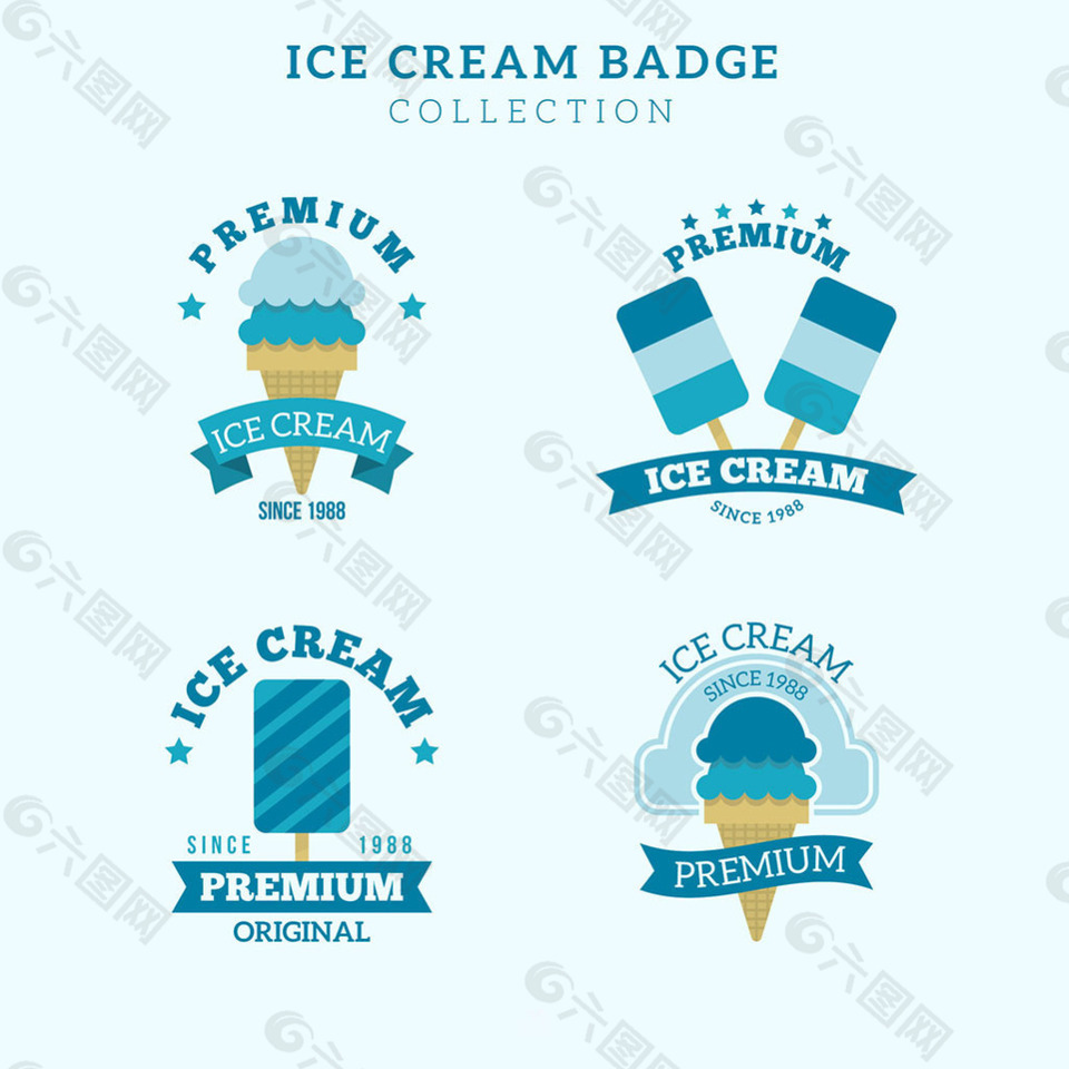 蓝色冰淇淋雪糕徽章图标