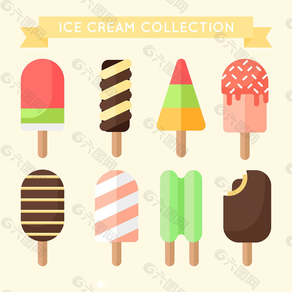 扁平风格不同美味的冰淇淋插图矢量素材