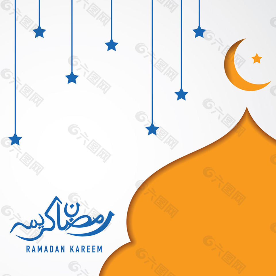 橙色蓝色伊斯兰元素斋月开斋节背景