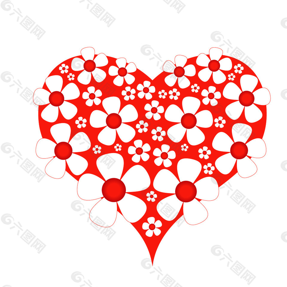 红色心形花朵元素