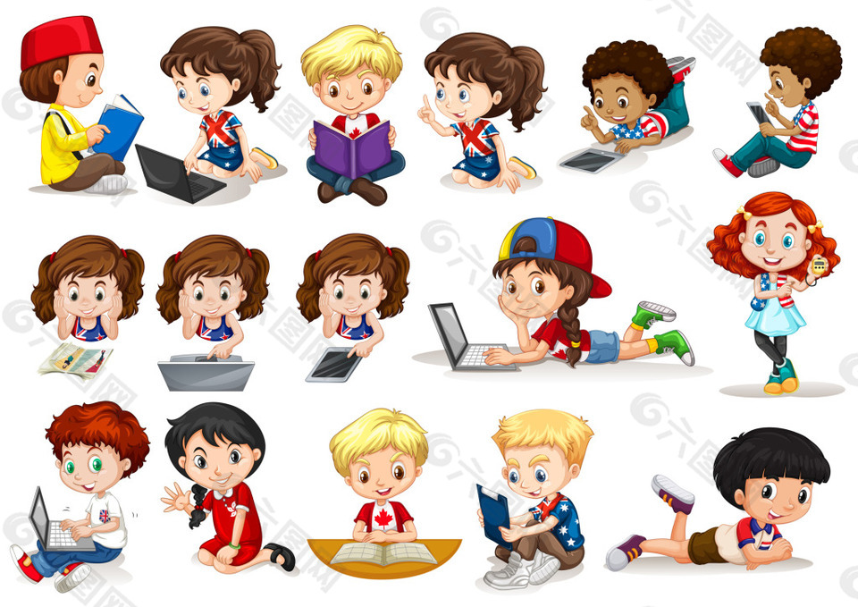 童年在做游戏和运动的儿童卡通矢量素材平面广告素材免费下载(图片编