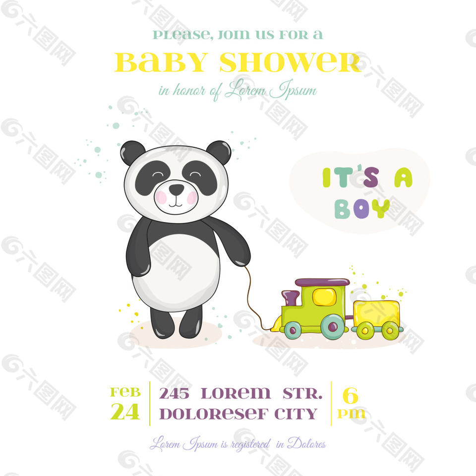 玩玩具婴儿洗礼卡通熊猫邀请卡片矢量素材