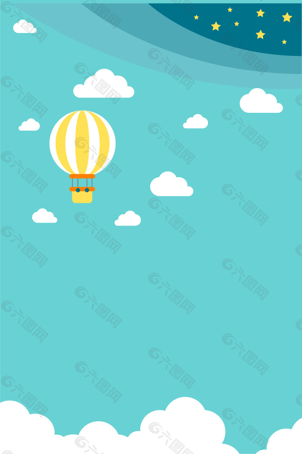 矢量扁平化卡通热气球天空背景