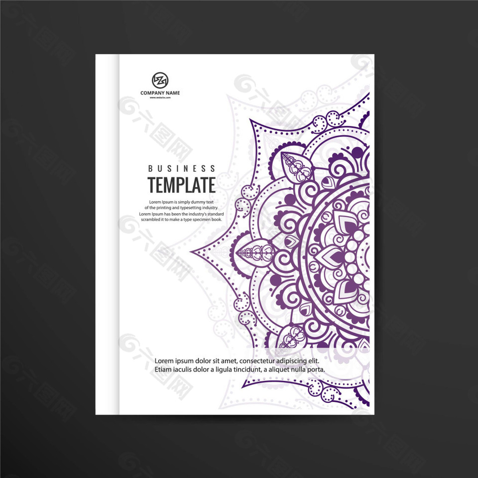 紫色曼陀罗花纹图案手册设计模板