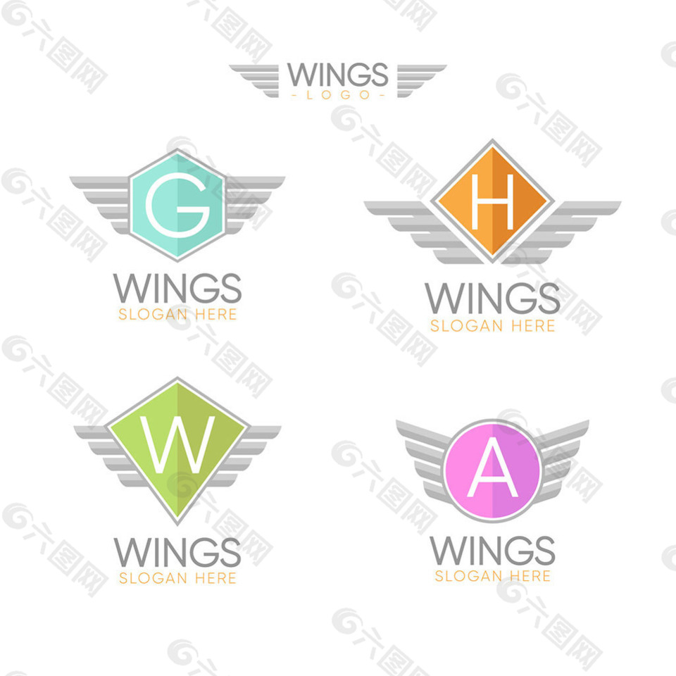彩色翅膀形状标志logo矢量素材